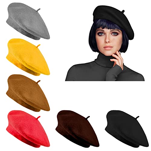 Image of Jolbndcv 6PCS Beret, French Beanie, Outdoor, Winter, Fashion Lady Hat | One Size Fits Most,Solid Color,Stretchable,for All Season
