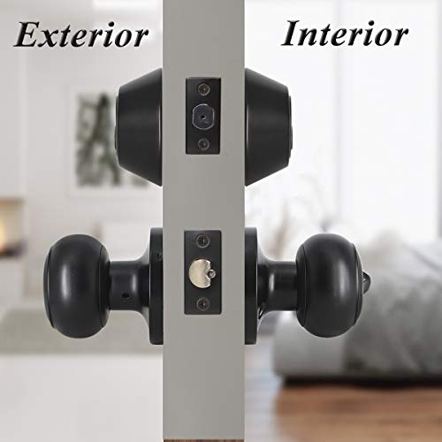 Probrico Keyed Alike Round Ball Entry Door Knob And Double Cylinder Deadbolt Set, Flat Black, 1Pack #TOP1
