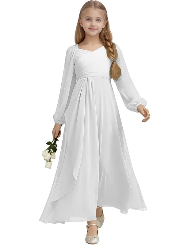 LECOYOYO Chiffon Blumenmädchen Kleid für Hochzeit Langarm...