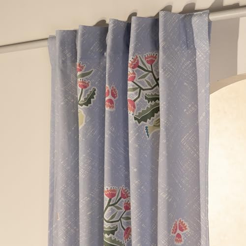Image of Tranquebar Curtain Co. Window Curtains 5 Feet, 60-65% Room Darkening,Lavender Bird Print, Cotton Curtains for Window, Cotton Curtains 5 Feet Long Set of 2, BackTab Loops,Pihu (152 cm) - Set of 2