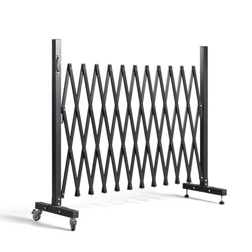 VINGLI 11.5ft Expandable Garden Fence with Casters Aluminum Retractable Barricade Gate Adjustable Safety Gate Pet Barrier for Patio Garage Driveway Crowd Control (Black)