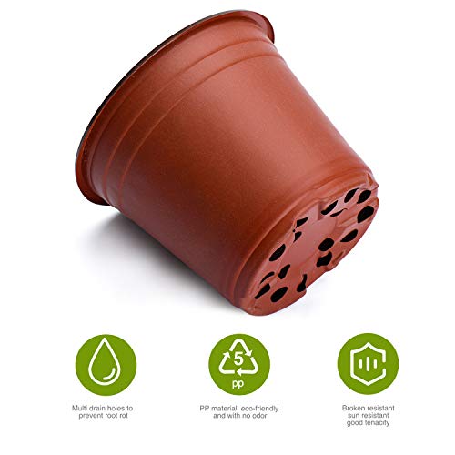 Delxo 50Pcs 6" Reusable Plastic Nursery Pots, Waterproof Planter Pots with Drain Holes, Indoor Seedling Starter Pots for Plants, Gardening, Red - Image 6