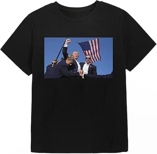 Giurui T-shirt « Donald Trump 2024 Survived Shot At Election Rally », « God Bless President, Raise Fists and Shout Loudly FIght », T-shirt commémoratif Maga Speech Shooting, Noir , L