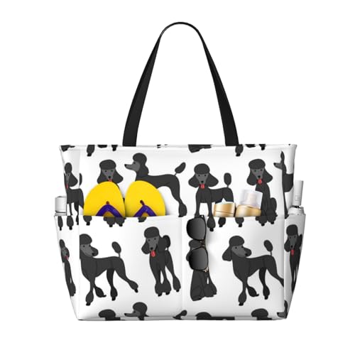Hnnkloy Caniche gracioso,Bolso de playa de gran capacidad, bolso de hombro de viaje para mujer, bolso de mano impermeable.