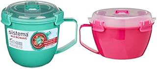 Sistema Microwave Soup Mug, Large | 900 ml Microwave Food Container with Steam-Release Vent | BPA-Free | Assorted Colours (Not Selectable) & Microwave Noodle Bowl, 15.6 x 17.2 x 9.7 cm