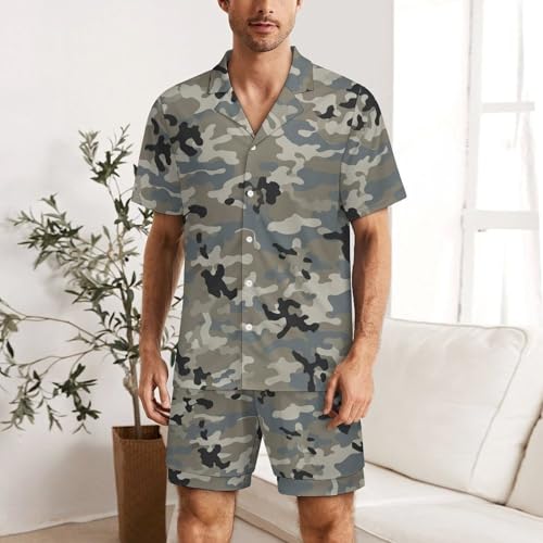 Men's Summer Short Sleeve Loungewear Army Camouflage 3D Print Art Lightweight Pajama Set Two Piece Soft Sleepwear Nightwear2