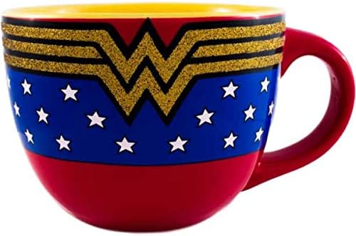 Silver Buffalo DC Comics Wonder Woman Glitter Wrap Logo Ceramic Soup Mug, 24 Ounces