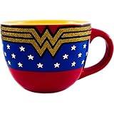 Silver Buffalo WW9024G DC Comics Wonder Woman Glitter Wrap Logo Ceramic Soup Mug, 24 oz, Multicolor
