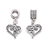 10pcs Antique Silver Filigree Heart Pendant Hollow Heart European Dangle Bead Charms Large Hole for