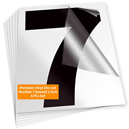 iSYFIX Black Vinyl Number 7 (Seven) Stickers, 2 Inch, 6 Pack, Self Adhesive