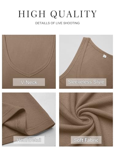GKBK Womens Sleeveless Tank Top Form Fitting Spaghetti Strap V Neck Ribbed Knit Workout Lounge Basic Slim Fitted Crop Summer 2025 Cami Layering Casual Shirts Brown M — view 6