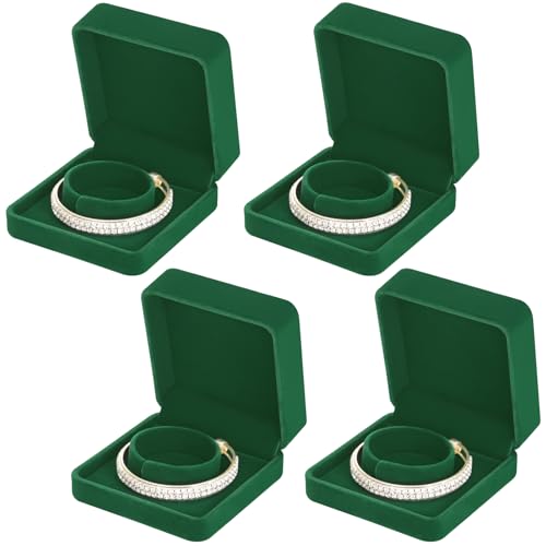 LETURE 4 Pieces Classic Velvet Bracelet Bangle Pendant Necklace Gift Box, Travel Jewelry Box Display Storage Case for Gift, Wedding, Engagement, Proposal, Birthday (4PCS Bracelet-GREEN)