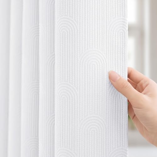BTTN White Boho Arch Textured Waterproof Fabric Shower Curtain Set, 72x72 by BTTN - Used condition - US$10.49