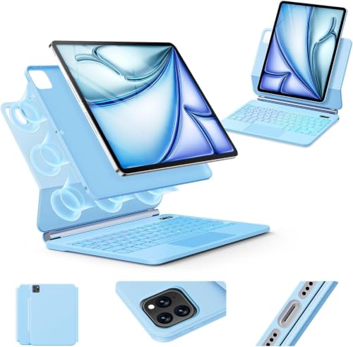 Image of Keyboard Case for iPad Air 13 inch (M4 /2026 /M3 2025 /M2, 2024),iPad Pro 12.9 inch (3 /4 /5 /6th Gen),Easy-Set Magnetic Stand- 7-Color Backlit - Removable Cases with Multi-Touch Trackpad Keyboard