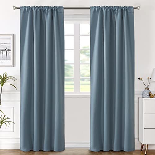 Image of H.VERSAILTEX Blackout Curtains Thermal Insulated Window Treatment Panels Room Darkening Blackout Drapes for Living Room Back Tab /Rod Pocket Bedroom Draperies (2 Panels, Stone Blue, 42 x 84 Inch)
