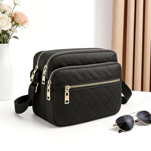 Image of Nylon Crossbody Bags for Women Trendy Quilted Cross Body Purse Medium Crossbody Purses Fashion Ladies Messenger Shoulder Bag