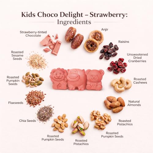 Image of HealthyCrave Cuisine Kids Choco Delight Strawberry | Chocolate Dry Fruit Bites for Kids | No Added Sugar in the Filling | School Tiffin Snack | (100, Strawberry)