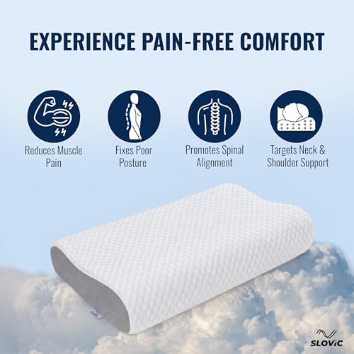 Image of SLOVIC Cervical Pillow for Neck Pain [19 inch x 11 inch x 3.5 inch] | Orthopaedic Neck Pillow | Reduces Muscle Pain & Fixes Poor Posture | Memory Form Pillow for Neck Pain and Shoulder Pain