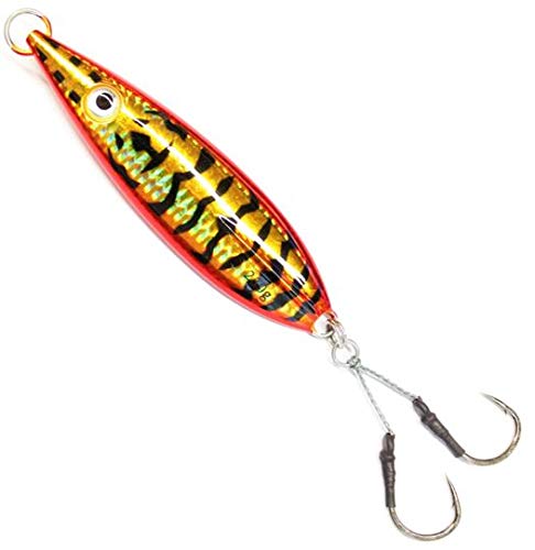 Calissa Offshore Tackle Flat Fall Jig ||| 80g 150g 250g 300LBS Assist Hooks 3/0 Butterfly ||| Vertical Knife Speed Lure Slow Pitch Fall || (Red Crab, 80g)