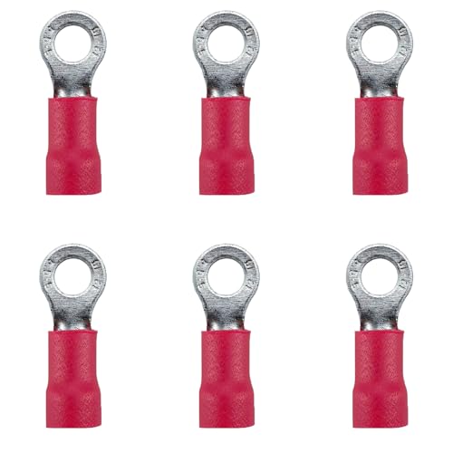 100Pcs #10 Ring Terminals,AWG 12-10 Insulated Electrical Crimp Terminals,O-Type Crimp Connector Wire Lugs Battery Cable Terminal Kit (Red 100PCS, RV5.5-5#10)