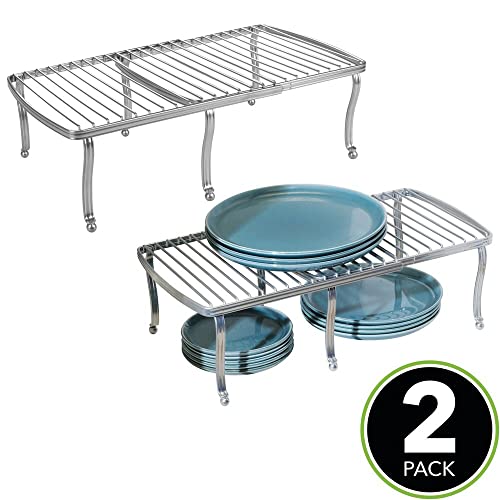 Mdesign Expandable Wire Metal Kitchen Cabinet Shelf Rack - Adjustable Pantry, Countertop, Cupboard Shelf Organizer - Dish And Plate Storage Space-Saver, Hyde Collection, 2 Pack/4 Pieces, Silver #TOP1