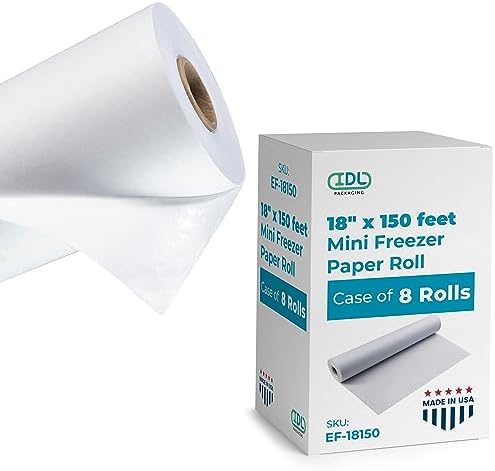 Freezer Paper Rolls 18" x 150' (150 feet), Pack of 8 - Freezer Paper for Meat & Fish - Rolls of Paper for Freezing Food - Freezer Wrapping Paper for Meat - Meat Paper for Wrapping by IDL Packaging