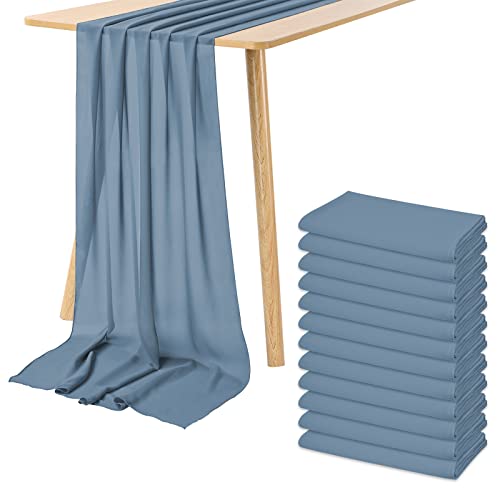 Fani CZ020L 12 Pack 10Ft Dusty Blue Chiffon Table Runner 28X120 Inches Sheer Table Runner Romantic Table Cloth thumb #7