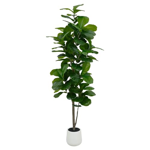 Artificial Fiddle Leaf Fig Tree 7ft - Lifelike Indoor Tall Faux Plant for Home & Office D&eacute;cor, Low...