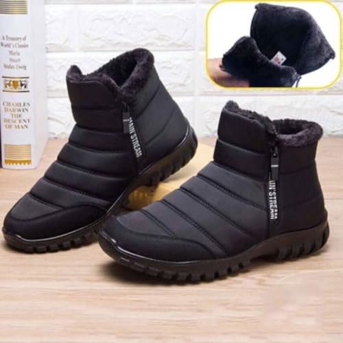Men's Waterproof Warm Cotton Zipper Snow Ankle Boots, Winter Warm Slip on Thick Plush Mens Snow Boots, Non-Slip Winter Shoes3