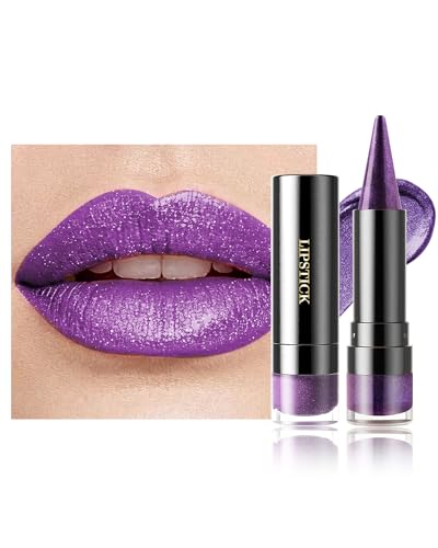 Rouge a Levre Pailleté Métallique, Rouge à Lèvres Violet Foncé Brillant Mat Longue Tenue Waterproof, Lip Stain Haut Pigment Sans Transfert, 2 in 1 Crayon...