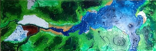 Cuadro de Encáustica de la Ría de BETANZOS sobre Táblex de 180 x 60 cm - Obra independiente - con Predominio de Tonos Gama fría - 1143.