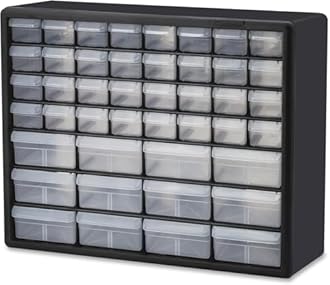 Akro-Mils 44-Drawer Plastic Drawer Storage Cabinet for Garage Organization, Bead Organizer, Building Bricks Storage, Teacher Toolbox, Makeup Organizer, 20" W x 6" D x 16" H, 10144 Black