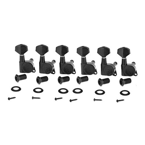 Wilkinson 6 inline E-Z-LOK Guitar Machine Heads Tuning Pegs Keys Tuners Set for Fender Strat Tele Style Electric Guitar, Black