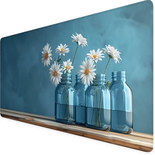 Blomma Musmatta xxl 1 000 x 500 mm, förlängd beige musmatta med halkfri naturgummibas, sydda kanter skrivbordsmatta förbättrar noggrannhet och hastighet, skrivbordstillbehör u1-247