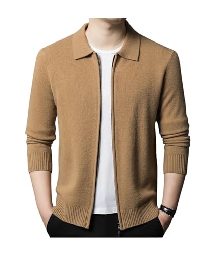 Men's Wool Knit Cardigan Sweater Lapel Long Sleeve Zipper Thick Fall Winter Business Casual Outerwear