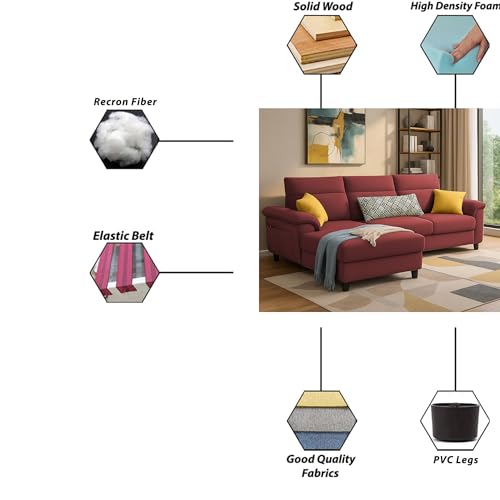 Image of Casaliving Seams LHS 4 Seater L Shape Sofa for Living Room (Maroon Fabric) Premium Fabric Sofa