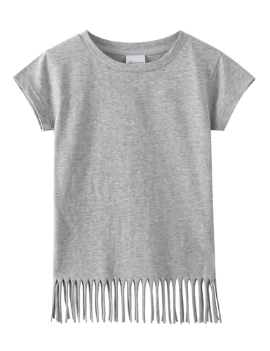 Image of Noomelfish Girls Short Sleeve Fringe T-Shirts Soft Jersey Cotton Tee Tops (3-12 Years)