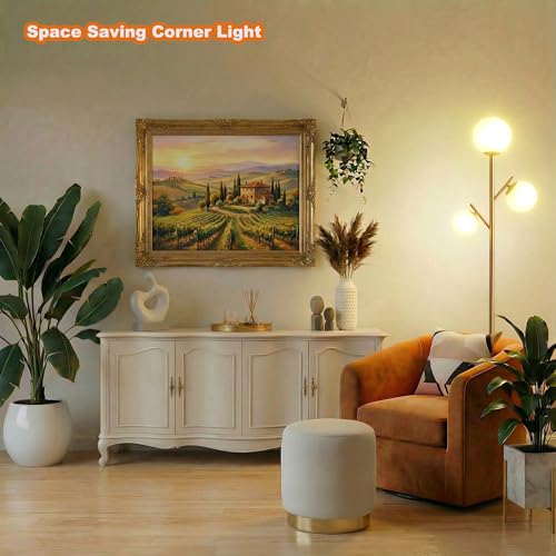 Image of Fiqevs 3 Globe Floor Lamp for Living Room, Mid Modern Standing Tree Lamp | 3000K Warm Light, 3 LED Bulbs Included, Orb Frosted Glass Shade contemporary Lamp for Bedroom /Office, Antique Brass /Gold