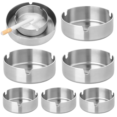 8 Piezas Cenicero Redondo de Acero Inoxidable, 10cm/8cm Cenicero Exterior, Ceniceros Moderno de Mesa para Restaurantes Bares Oficinas Hoteles Interior