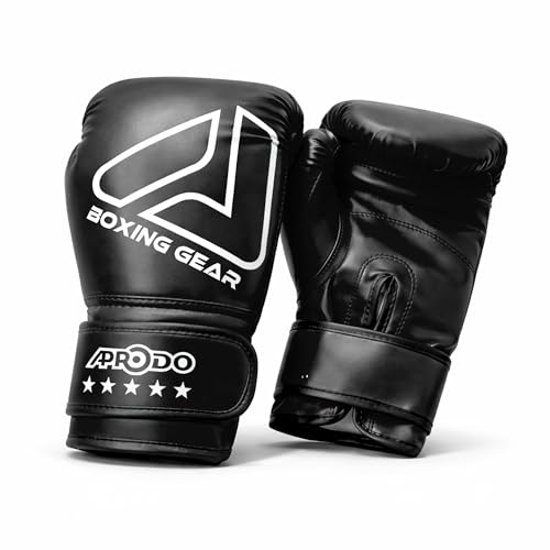 Image of APRODO Beginner Boxing Gloves for Kids & Adults - Men & Women Training, Sparring & Heavy Bag Gloves - Durable PU Leather with Wrist Support (Black /White, 12oz)