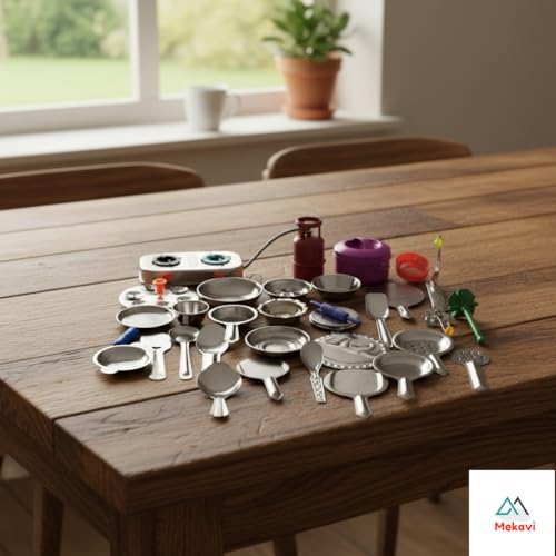Image of Steel Kitchen Set and Iron Stove for Kids /Miniature Kitchen Set /Toys for Girls, Real Cooking, Mini Cooking Set