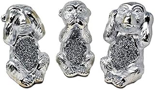 Amazing Gift Crystal Crown leonardo Three Wise Monkeys Crushed Diamond Silver Ornament, Shiny Silver Ceramic Monkeys ornaments