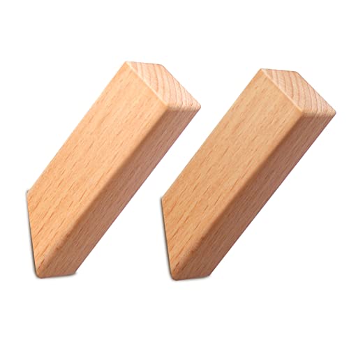 Ohiyo Wood Wall Hooks 2 Pack Natural Wooden Hooks Wall Mounted Coat Hooks For Wall Natural Hat Hooks Heavy Duty Wall Hooks For Hanging Hat & Bag & Coat Decorative Hooks Wall Towel Hooks(Beech Wood) #TOP15