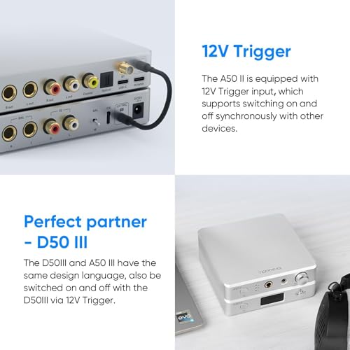 Image of Topping A50 III NFCA Headphone Amplifier, 3500mW x 3500mW Home Audio Headphone Amp, RCA /TRS to 4.4mm /6.35mm Earphone Output with 3 Gain Settings 12V Trigger for IEM, Silver