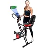 YYFITT 3-IN-1 Exercise Bike with Luminous Digits Display | Folding Stationary Bikes for Home Seniors | Compact Workout Bike with Fully Support Backrest – Wider Seat – 16 Level Magnetic Resistance