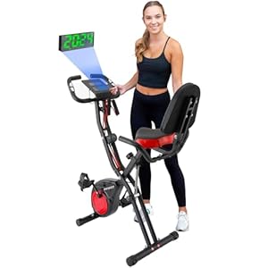 YYFITT 3-IN-1 Exercise Bike with Luminous Digits Display | Folding Stationary Bikes for Home Seniors | Compact Workout Bike with Fully Support Backrest – Wider Seat – 16 Level Magnetic Resistance