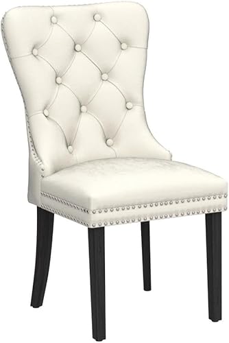 Miniatura 37 de Juego de 2 sillas de comedor, sillas de terciopelo copetudas con patas de acero inoxidable doradas, anillo de metal con ribete de remache, respaldo