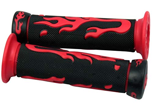 Motortogo Red 3D Flame Handlebar Hand Grips With Flame Caps Compatible For 2015 Kawasaki Ninja Zx10R #TOP2