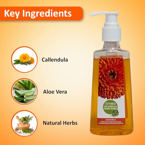 Image of Omeo Calendula Handwash Liquid Refill Pack Pouch 200ml for Germs Free, Soft & Moisturized Hand with Aloe Vera & Calendula | Tough on Germs & Dirt | Hand Wash Safe for All Types Skin, Daily Use