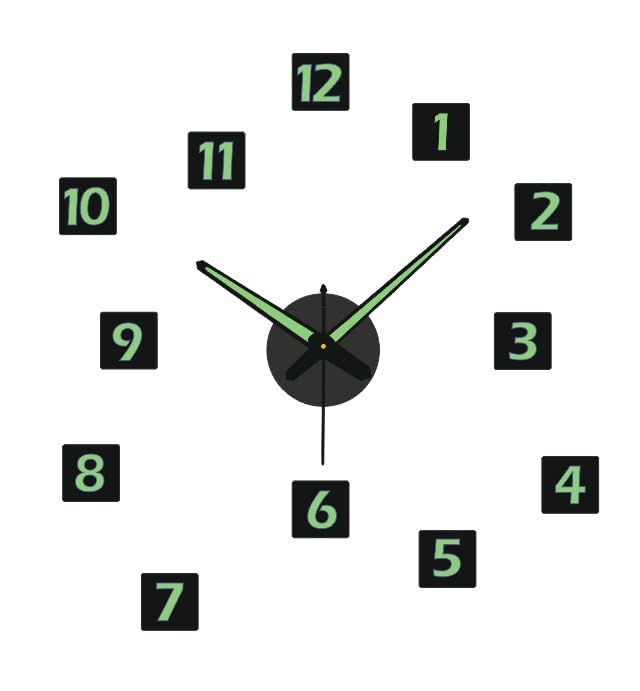 Image of cozyloom Luminous DIY 3D Wall Clock Glow in Black - Wooden, Wall Clock with Radium Numbers, Modern Decorative Wall Watch for Living Room Bedroom Office